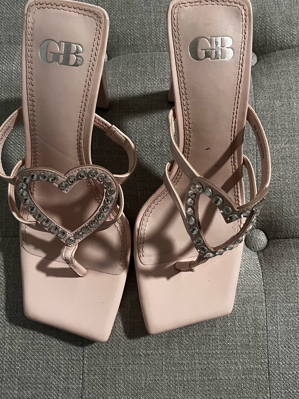 Gianni Bini Blush Pink Heart Gemstone Square-Toe Heels